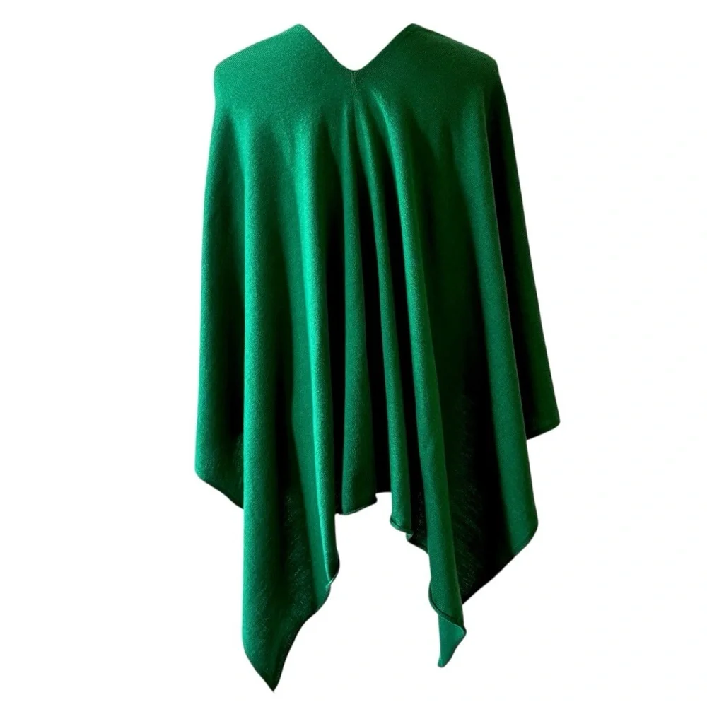 Kerisma Wool Arcylic Emerald Green Soft Knit Poncho Wrap Scarf Shawl Women Drape - Picture 7 of 14